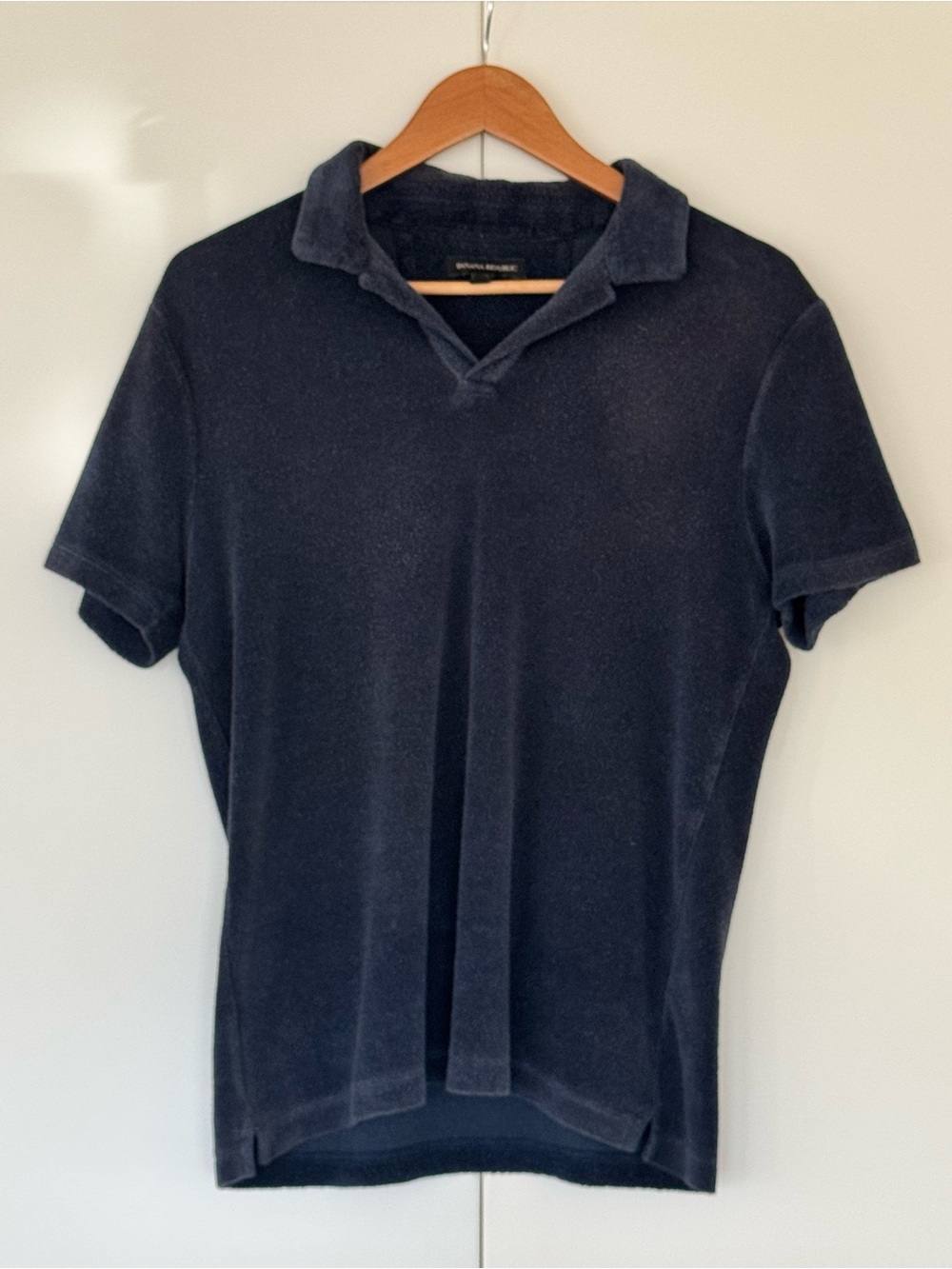 Banana Republic Terry Cloth Polo Shirt Johnny Collar Navy Blue Towel Size S